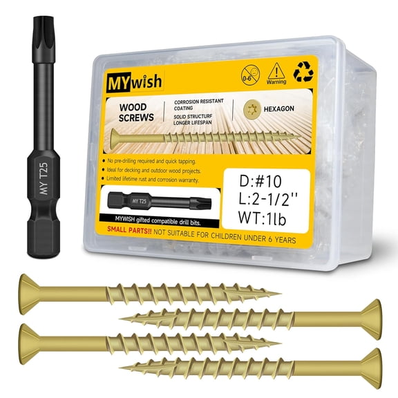77Pcs Wood Screws #10 x 2-1/2" 1lb Box, Deck Screws 2 1/2 Inch, T25 Torx Drive Head, Outdoor Construction Screws, Rust Resistant, Epoxy Coated, Exterior 2 1/2 Tan by