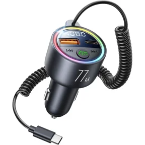 77W Bluetooth 5.4 FM Transmitter Car Adapter [PD3.0 65W+12W Fast Charging] Bluetooth Car Adapter [Deep Bass&Lossless Call Sound] Radio Bluetooth Transmitter