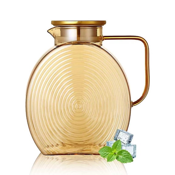 77oz Glass Water Pitcher with Gold Lid - 2.2L Large Capacity Jug with Wide Handle for Fridge, Iced Tea, Lemonade, Juice & Coffee