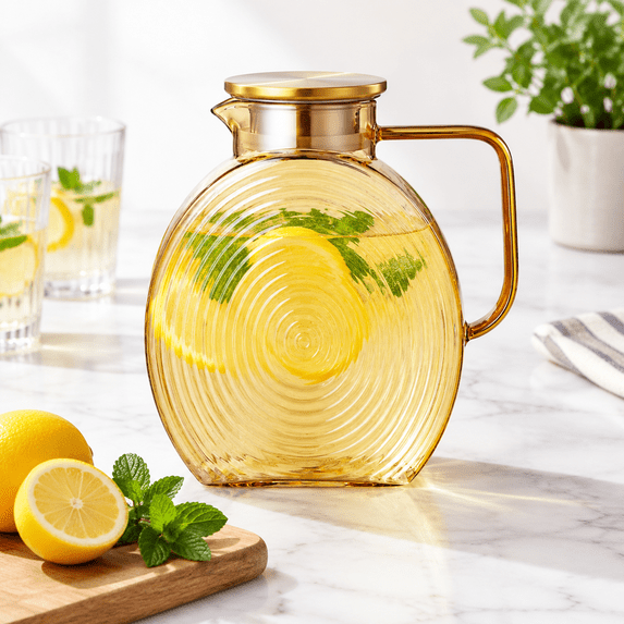 Ice Tea Pitcher Set 77oz Glwater Pitcher With Lid - 2.2l Large Capacity Jug Wide Handle For ...