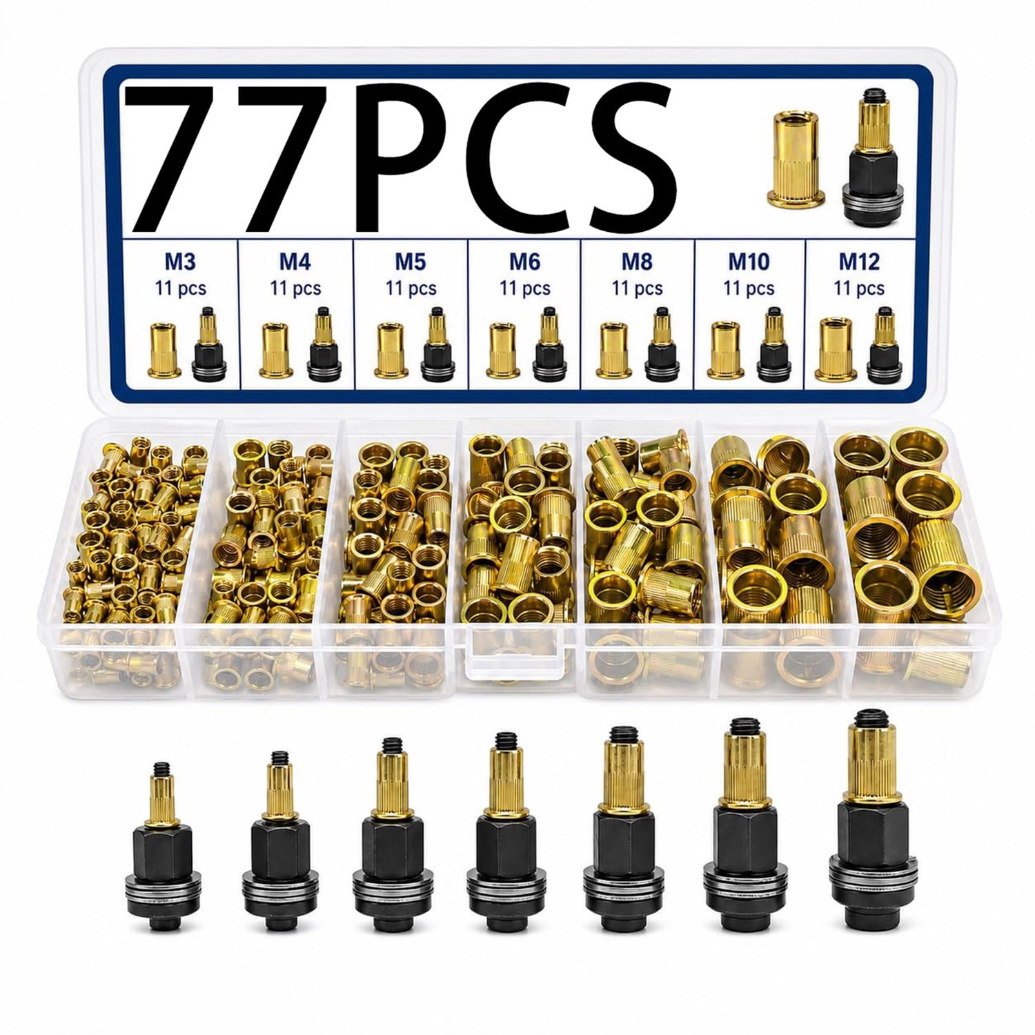 Fully Threaded Rivet Nut 77pcs Rivet Nut Tool Kit, M3-M12 Carbon Steel Rivet Nut Tool Set with ...