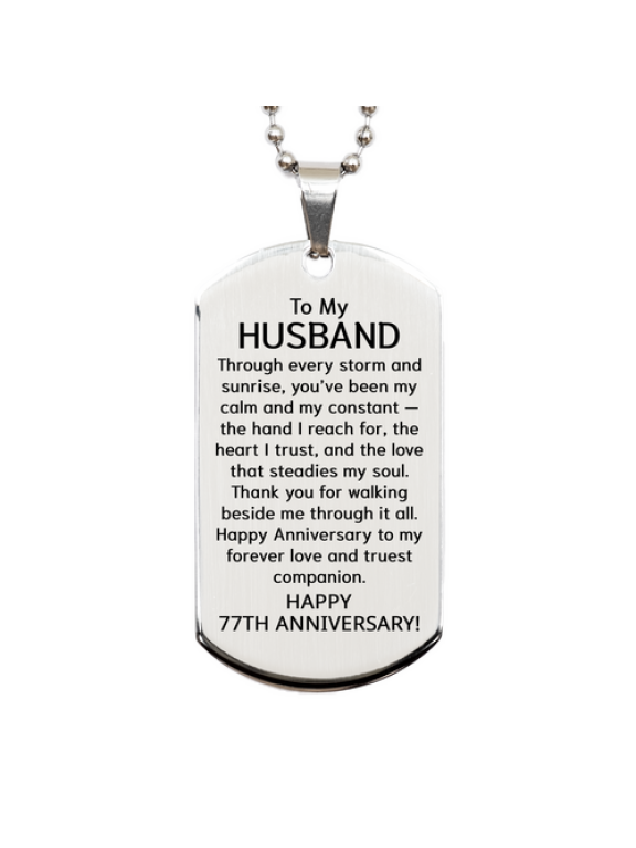 77th Anniversary Necklace for Husband - 77 Years Anniversary Gift for Him - To My Husband Dog Tag from Wife