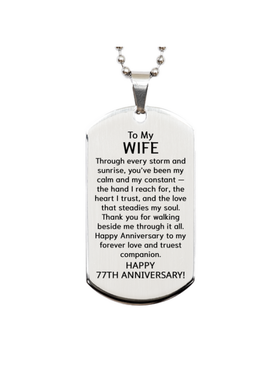 77th Anniversary Necklace for Wife - 77 Years Anniversary Gift for Her - To My Wife Dog Tag from Husband