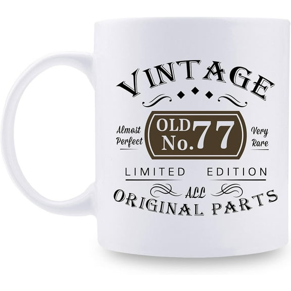 77th Birthday Gifts for Women Men - Vintage 77th Birthday 11oz Coffee Mug - 77 Birthday Gifts for Grandma Grandpa Mom Dad Friend Sister Brother Uncle Aunt Coworker