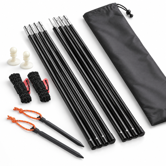 78" 2-Pack Heavy Duty Aluminum Telescoping Tarp Poles with Complete Camping Kit