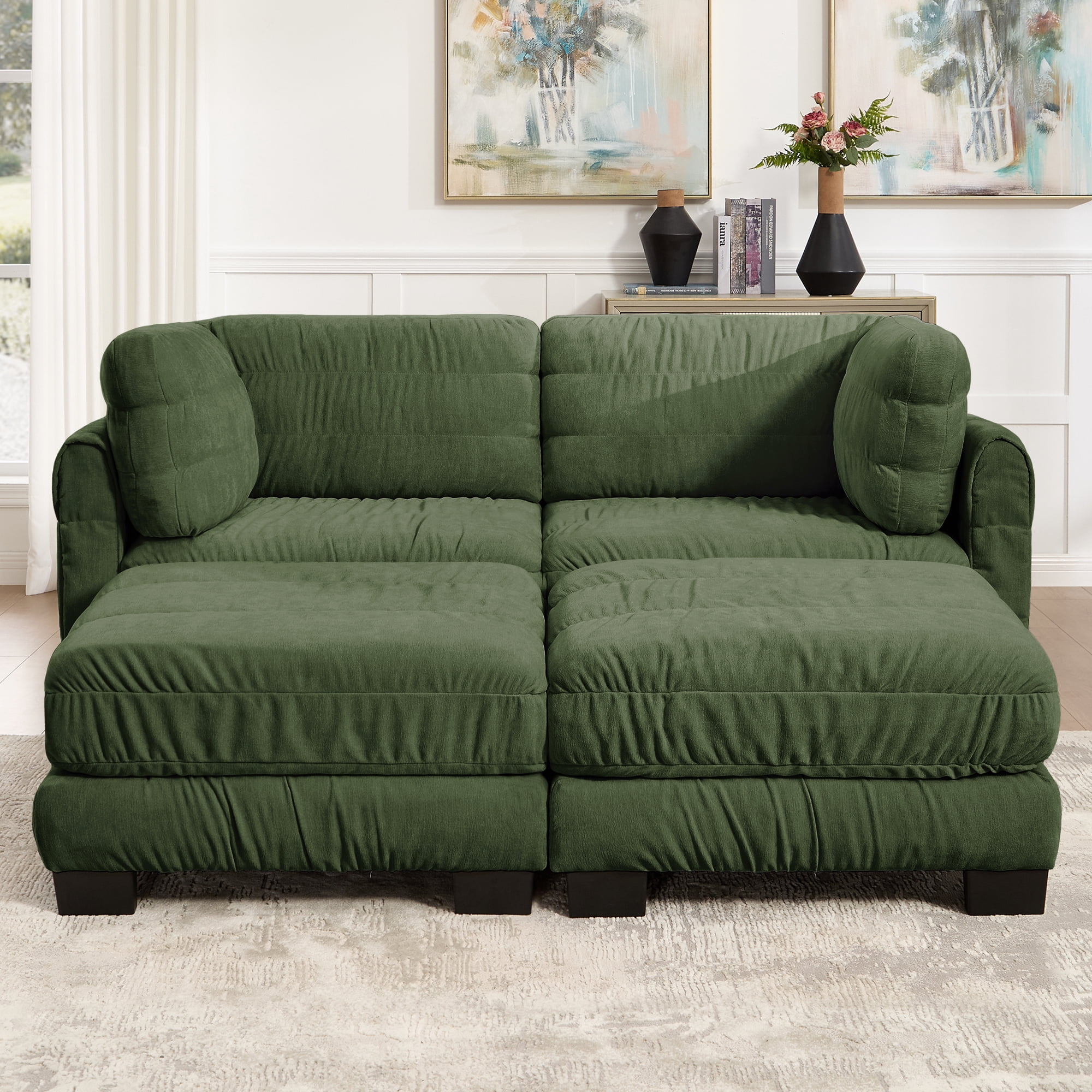 78" 2 Seat Chenille Modular Sectional Sofa with 2 Movable Ottoman and L Shape Back Cushions,Easy Assembly