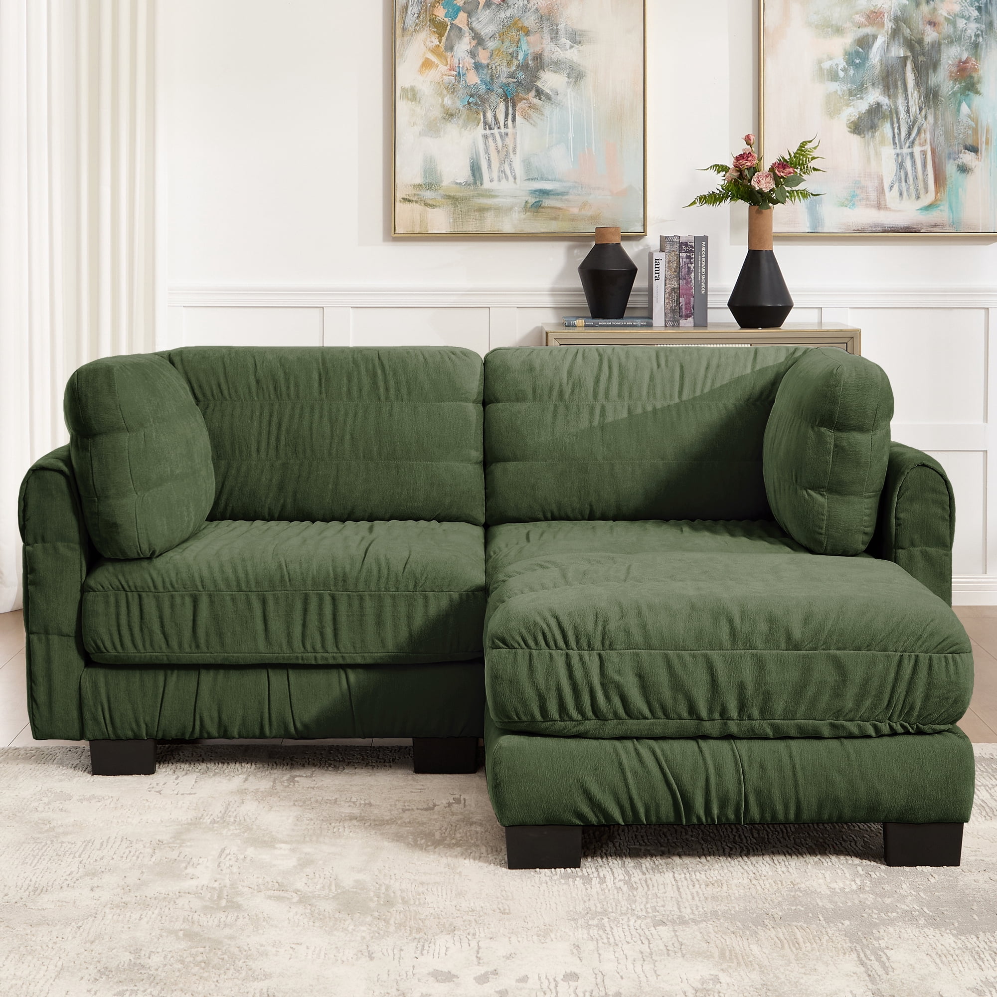 78" 2 Seat Chenille Modular Sectional Sofa with Movable Ottoman and L Shape Back Cushions,Easy Assembly