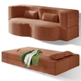 thumbnail image 1 of 78" 2 in 1 Convertible Sofa Bed, Folding Loveseat Couch with 2 Pillows, Twin Size Futon Couch, Orange - Plush Corduroy, 1 of 7