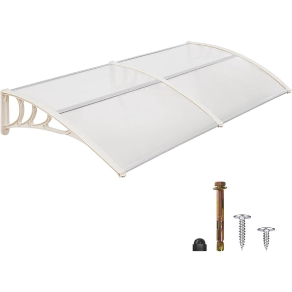 78.2 inch Window Awning Outdoor Polycarbonate Hollow Sheet Door Patio Canopy (40''x80'', White Panels with White Bracket)