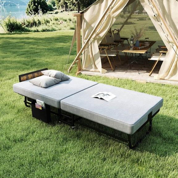78"31" Folding Bed with Headboard & USB Charging Station, 3" Memory Foam Rollaway Bed with Storage Pocket, Heavy-Duty Portable Guest Bed on Wheels, Ideal for Guests, Office Naps & Camping