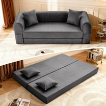 78.5" Convertible Sofa Bed, Faux Leather Futon Couch with Pillows & Side Storage Pocket, Floor Sleeper Gray Sofa in a Box,Boneless Couch for Living Room Bedroom