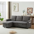 thumbnail image 1 of 78.5" Corduroy L-Shaped Convertible Combo Sofa Bed with Reversible Storage Chaise,Pull-Out Sleeper Sofabed with Side Pockets and Cup Holders for Living Room,Office,Apartment(Grey), 1 of 7
