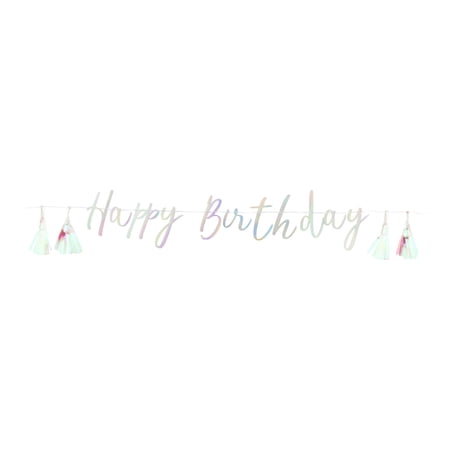 Iridescent Happy Birthday Banner with Tassels, 78.5", by Way To Celebrate