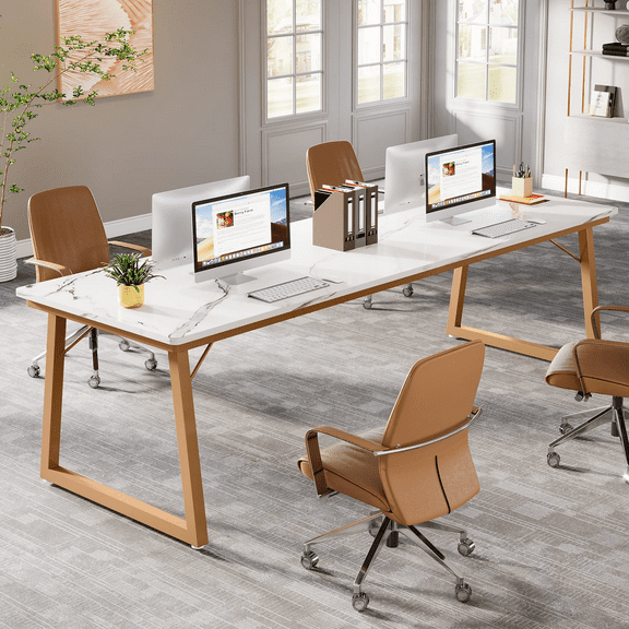78.7" 2-Person Desk, Double Computer Desk with Faux Marble Desktop