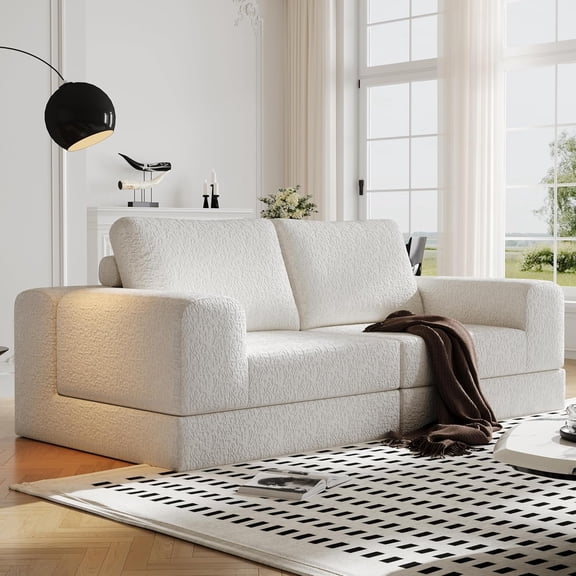78.7" Boneless Loveseat Couch, Cloud Modular Sectional Sofa, Unique Knitted Fabric, Comfy Deep Seat Cloud Couch for Living Room, Bedroom, No Assembly Required(White)