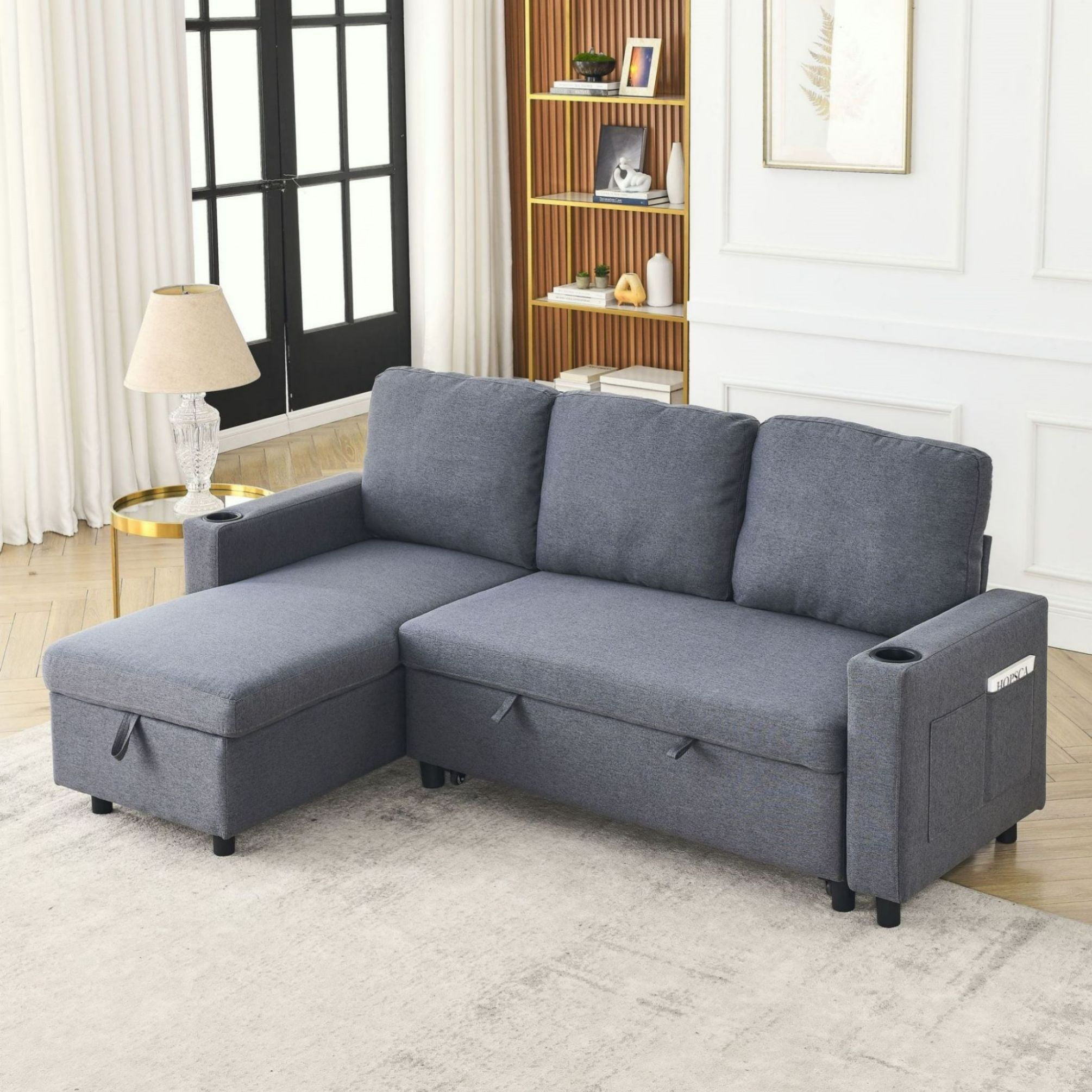 Linen LShaped Combo Sofa Sofa Bed, Living Room