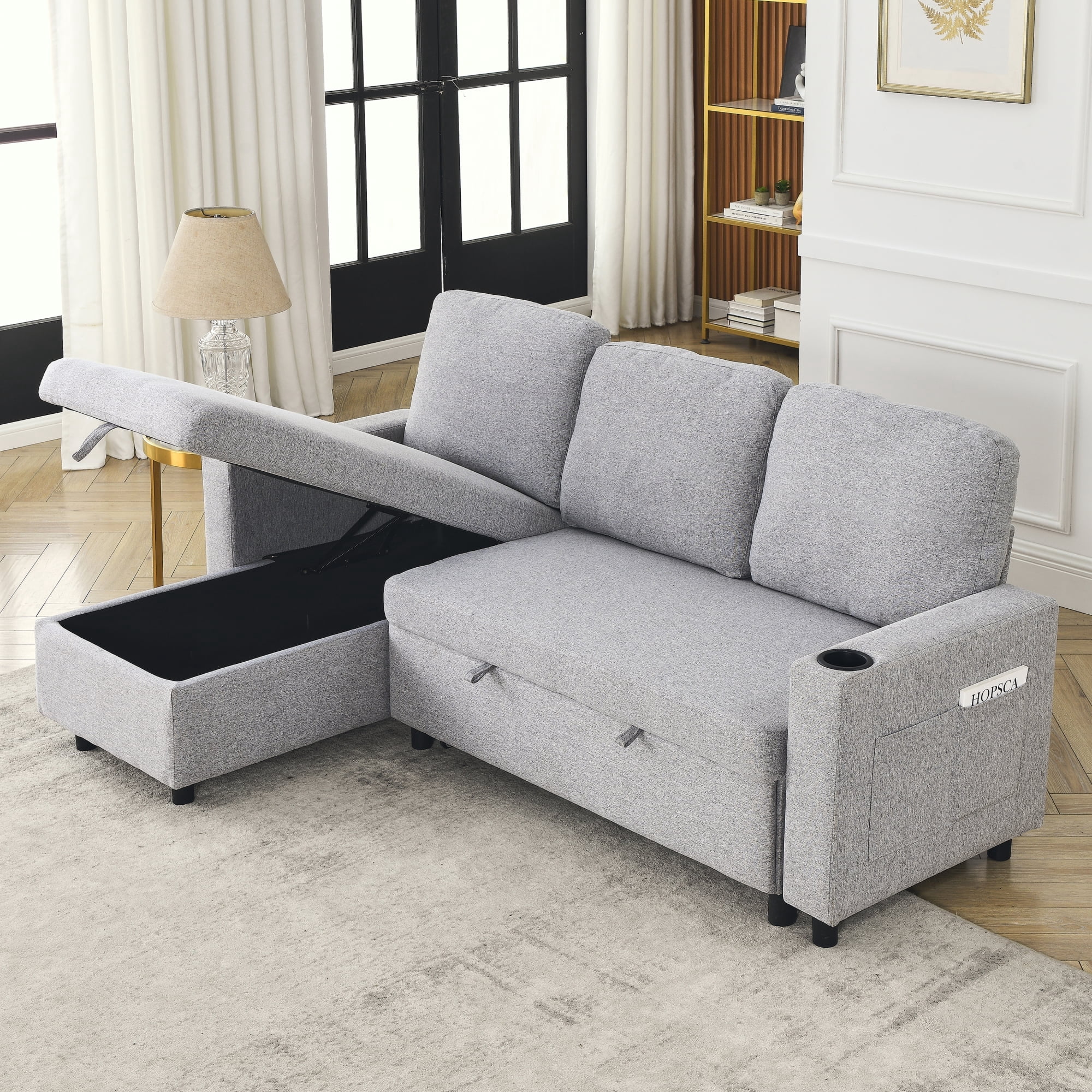 78.7"Comfortable Linen L-Shaped Combo Sofa Sofa Bed, Living Room ...