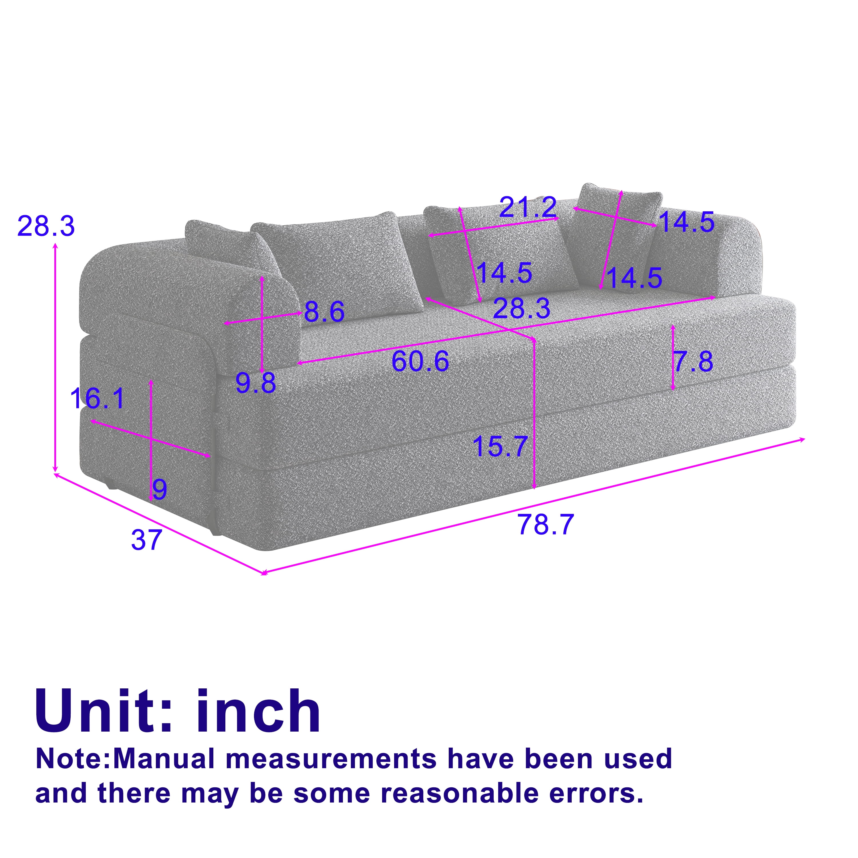 GARITIN 3 Seater Chenille Folding Mattress Couch, Folding Sofa Bed with Side Pocket, Floor Sofa Lounge, Convertible Sleeper Sofa Bed, Beige