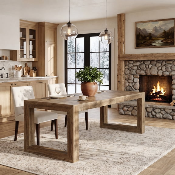 78.7" Dining Table for 6-8 People, Extra Long Rectangular Kitchen Table with Pedestal Base, Rustic Wood Dinner Table for Dining Room, Kitchen or Gathering Space