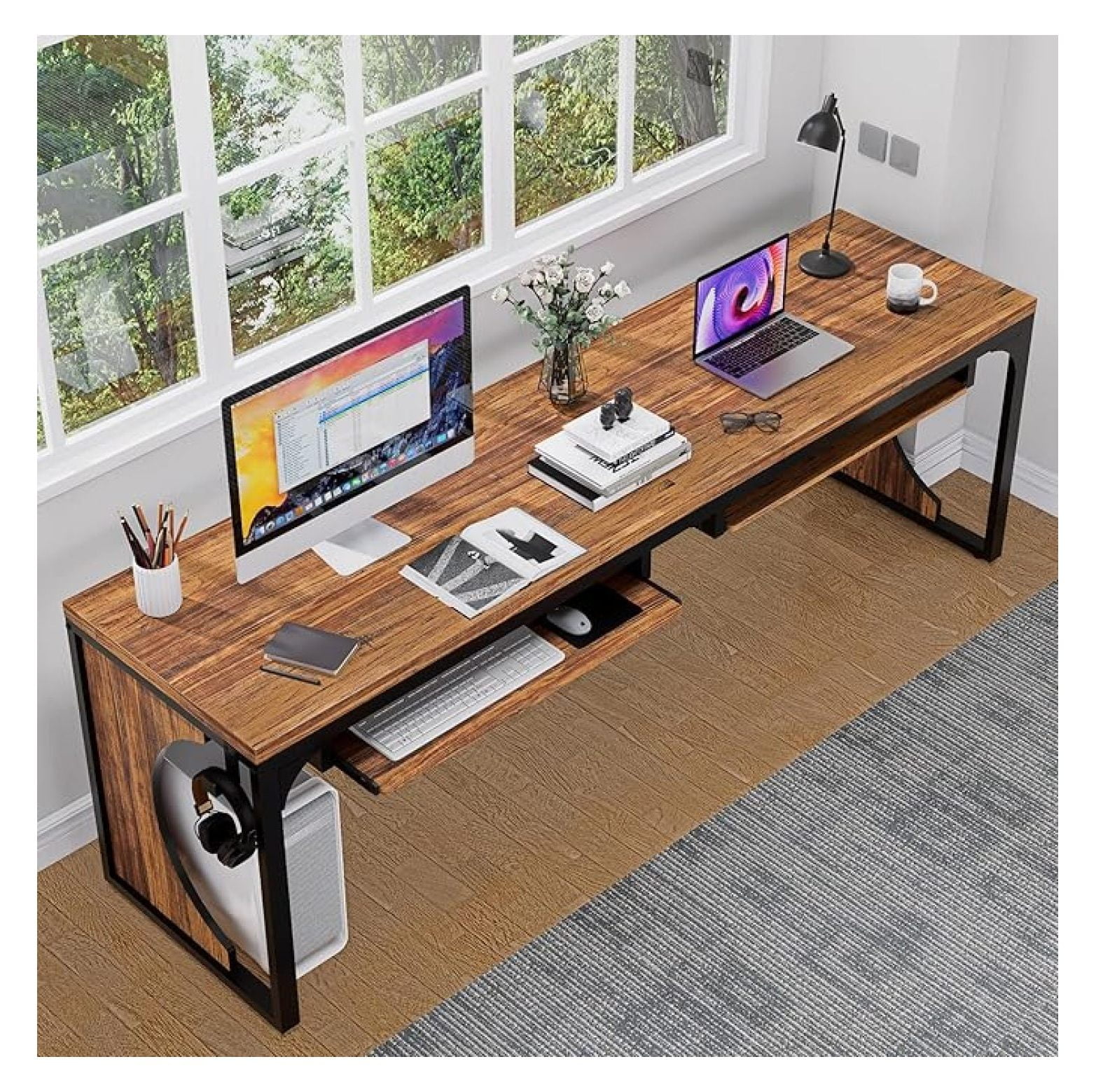 78.7” Extra Long Home Office Computer Desk with Keyboard Tray, Double ...