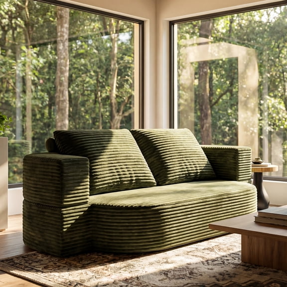 78.7" Full Size Floor Sofa, Folding Queen Sleeper Couch, Futon Loveseat Sofa, Plush Corduroy Foam-Filled Sleeper Couch Bed, Fold Mattress Bed for Living Room, Guest Use, Office, Apartment,green
