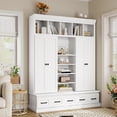 thumbnail image 1 of 78.7'' H Hall Tree with Bench and 5 Storage Cubbies, Modern Entryway Storage Organizer Cabinet with 4 Doors, 5 Drawers and Adjustable Shelves for Hallway, Entryway, Living Room, White, 1 of 9