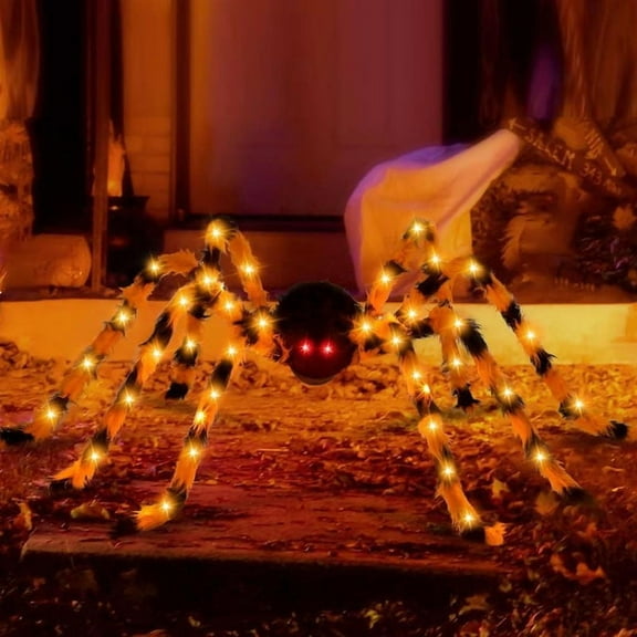 78.7" Halloween Glowing Spiders Garden Decorations, Horror Giant Plush Spiders Dolls, Red Eyes Spiders Halloween Decorations Collectibles, Large Spiders Outdoor Decorations for Yard, Soft Light
