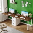 thumbnail image 1 of 78.7 Inch 5-Drawer Double Computer Desk - Two-Person Workstation with Storage, Brown & White, MDF with Metal Legs - for Home Office, 1 of 6