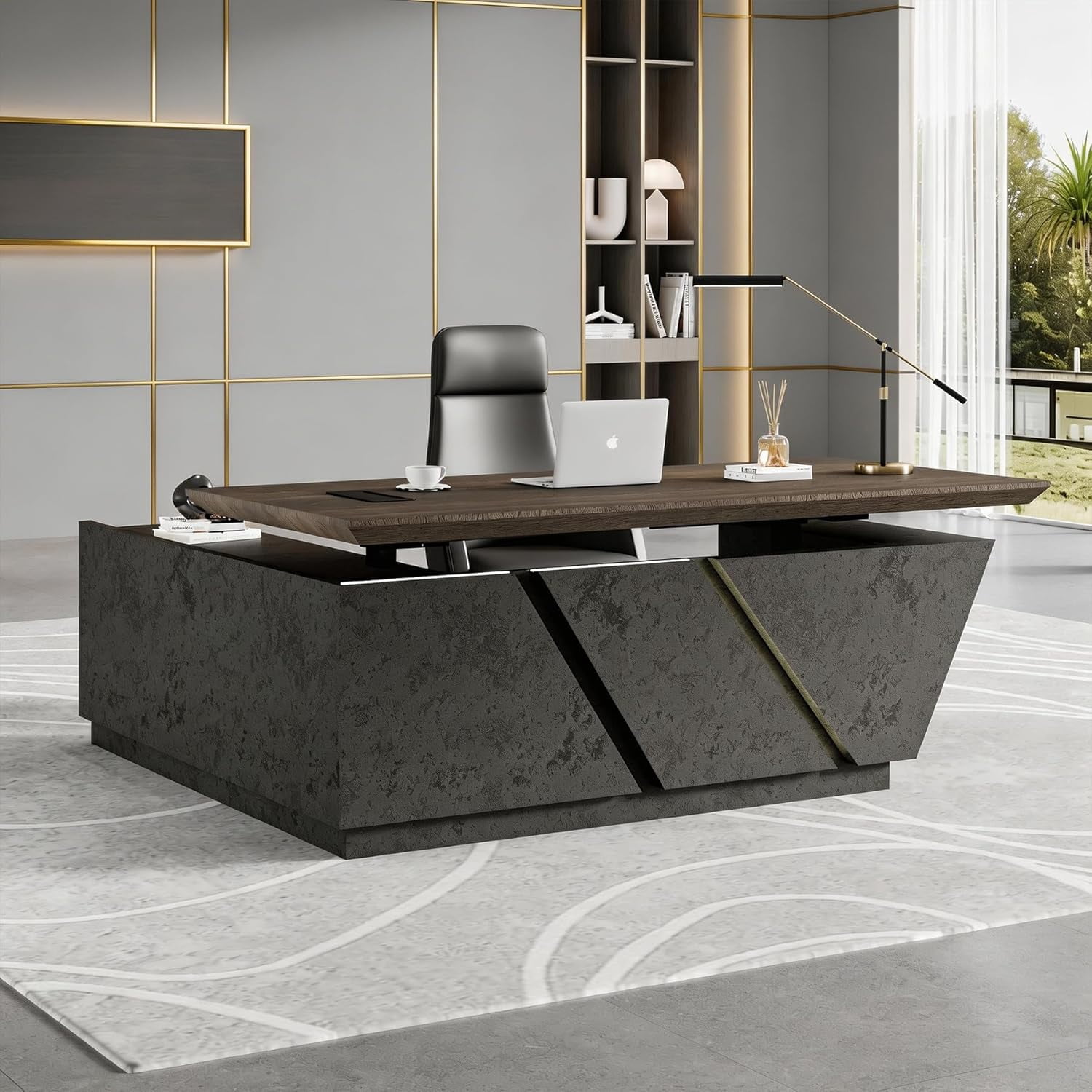 78.7 Inch Adjustable Executive Desk - Luxury L Shaped Desk with Drawers File Cabinets