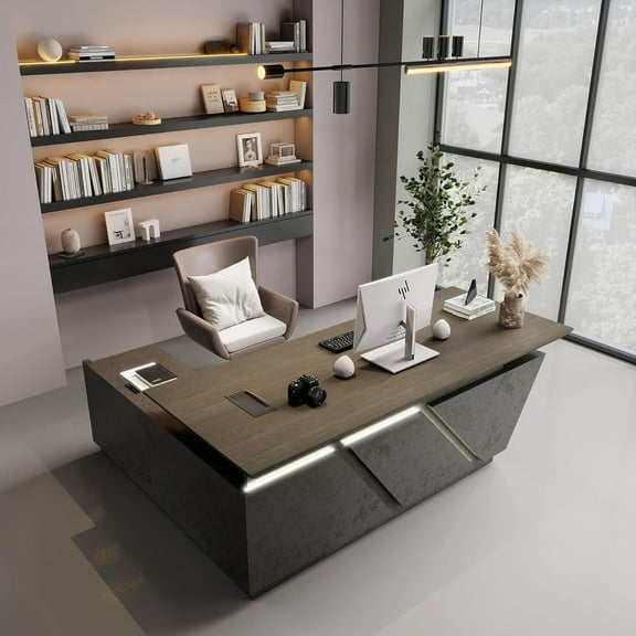 78.7 Inch Adjustable Executive Desk - Luxury L Shaped Desk with Drawers File Cabinets