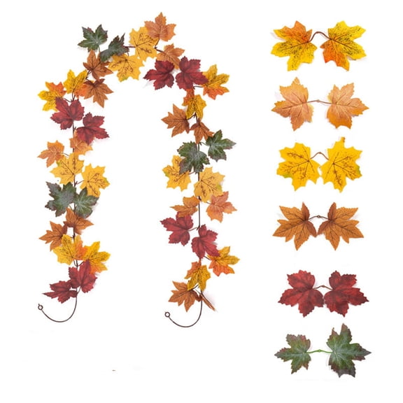 78.7 Inch Artificial Fall Maple Leaf Garland, Flexible Multicolor Autumn Vine for Mantel, Stair Railing, Doorway, Table and Thanksgiving Decor, Style C