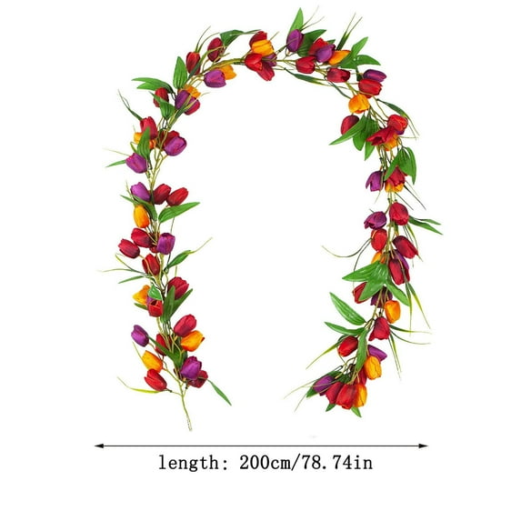 78.7-Inch Artificial Rattan Garland with Colorful Fade-Resistant Flowers for Outdoor Wedding and Home Door Decor