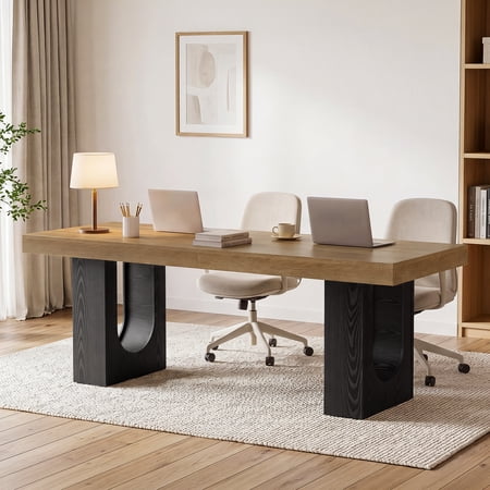 78.7-Inch Double Computer Desk for 2 People, Extra Long Home Office Desk with Thick Wood-Grain Top and Geometric Legs, Shared Workstation Writing Table for Study and Gaming