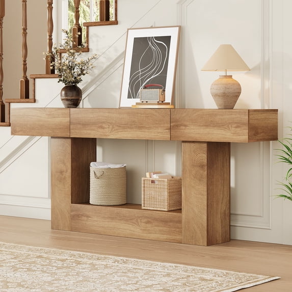 79 Inch Extra Long Console Table with 3 Drawers, Heavy Duty Sofa Table Behind Couch, Oversized Farmhouse Entryway Table Foyer & Hallway Table for Large Living Room
