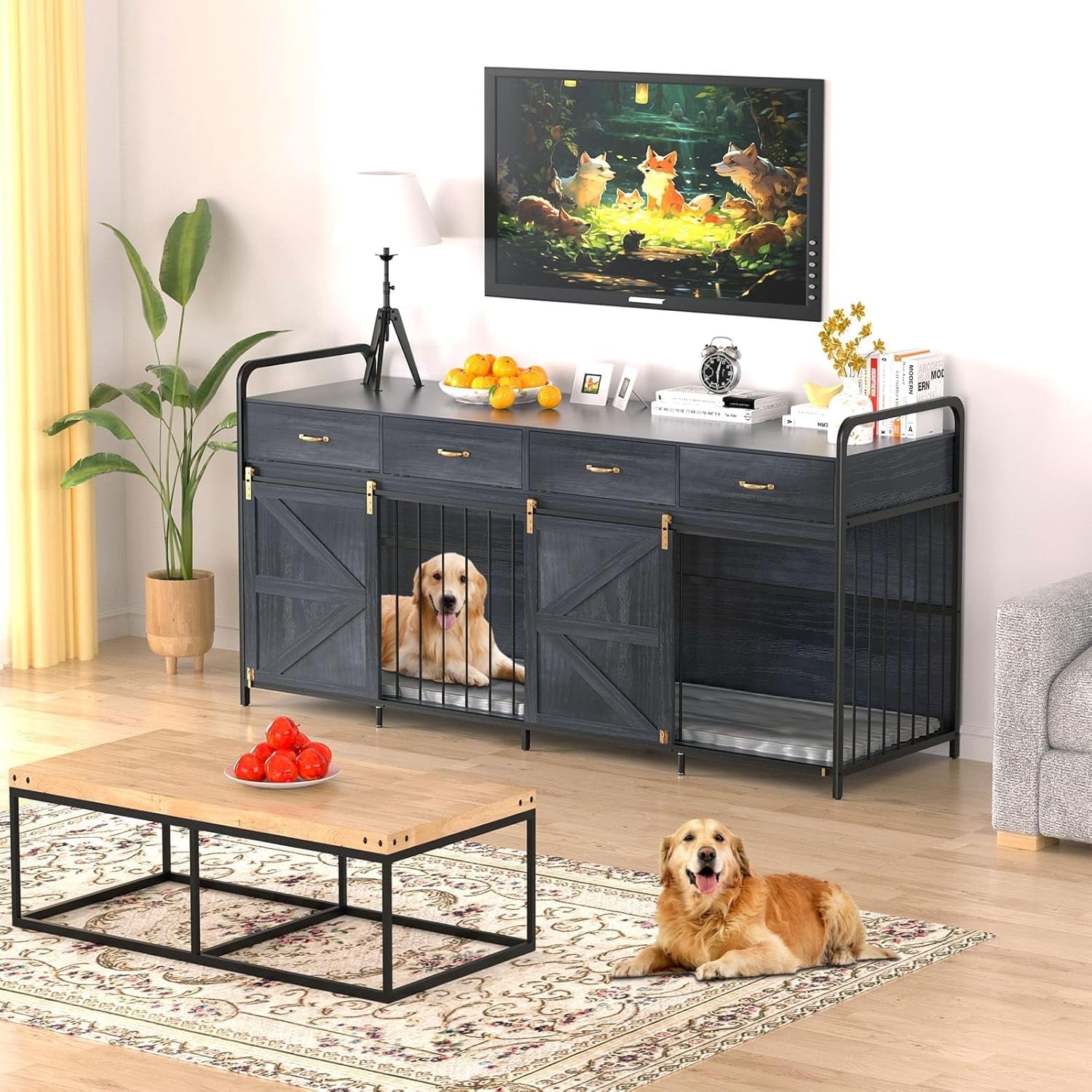 Curated visual reference: Visual Reference: 78 7 Inch Large Dog Crate Furniture For 2 Dogs