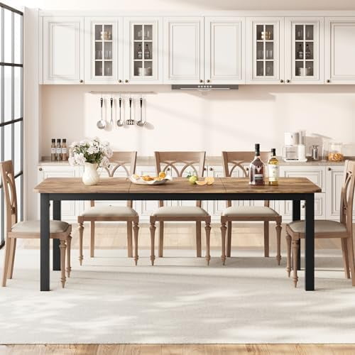 78.7 Inch Long Kitchen Table for 6-8, Wood Dining Room Table for Kitchen Living Room, Large Rectangular Dinner Tables, Industrial Indoor Restaurant Tables with Sturdy Metal Frame(No Chairs)