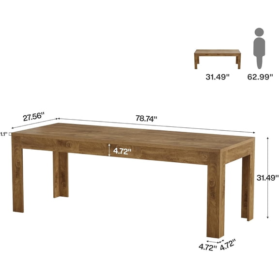 78.7-Inch Long Rectangle Dining Table for 6-8 People, Modern Brown Kitchen Table with Spacious Surface
