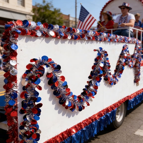 78.7 Inch Patriotic Independence Day Streamer, Red White Blue Ribbon with Star Discs, Hanging Party Decor for Celebration