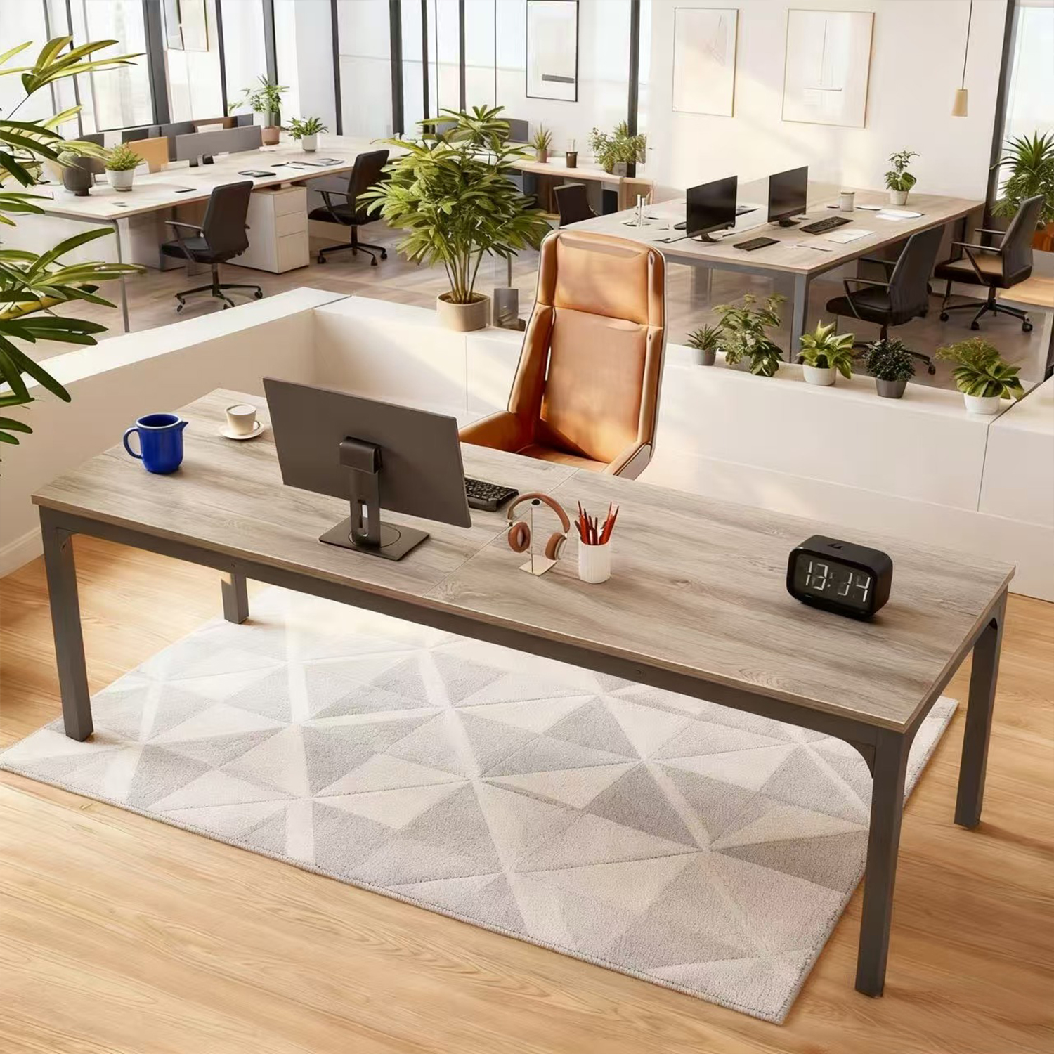 78.7-Inch Ultra Long 2 Person Desk, Grey + Black Gaming Computer Writing Table For Home Office, Sturdy Engineered Wood & Metal Double Workstation