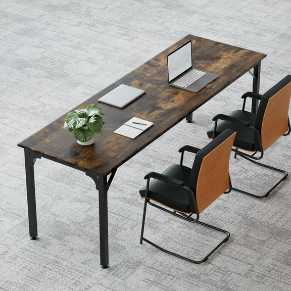 78.7 Inches Extra Long Desk,6.5ft Office Table with Flexible Configuration,Large Computer Table with Adjustable Footpads,Stable Structure,Office Desk for 2 Person (Brown)