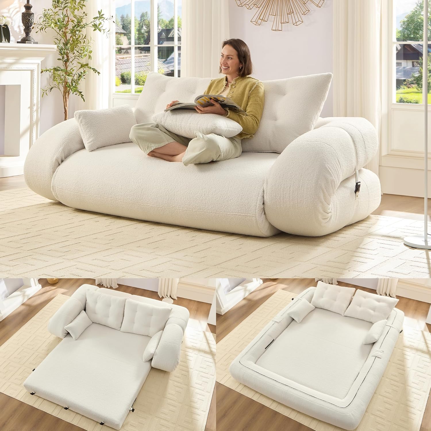 [NEW ARRIVED] [VIDEO PROVIDED] Double human dog bed,Lazy sofa ,Loveseat,Fits You & Pets,Extra Large Floor Couch,Can sit or lie down,2-in-1,5 Adjustable Position, Plump Pillow,2 Seat,Chenille,Gray