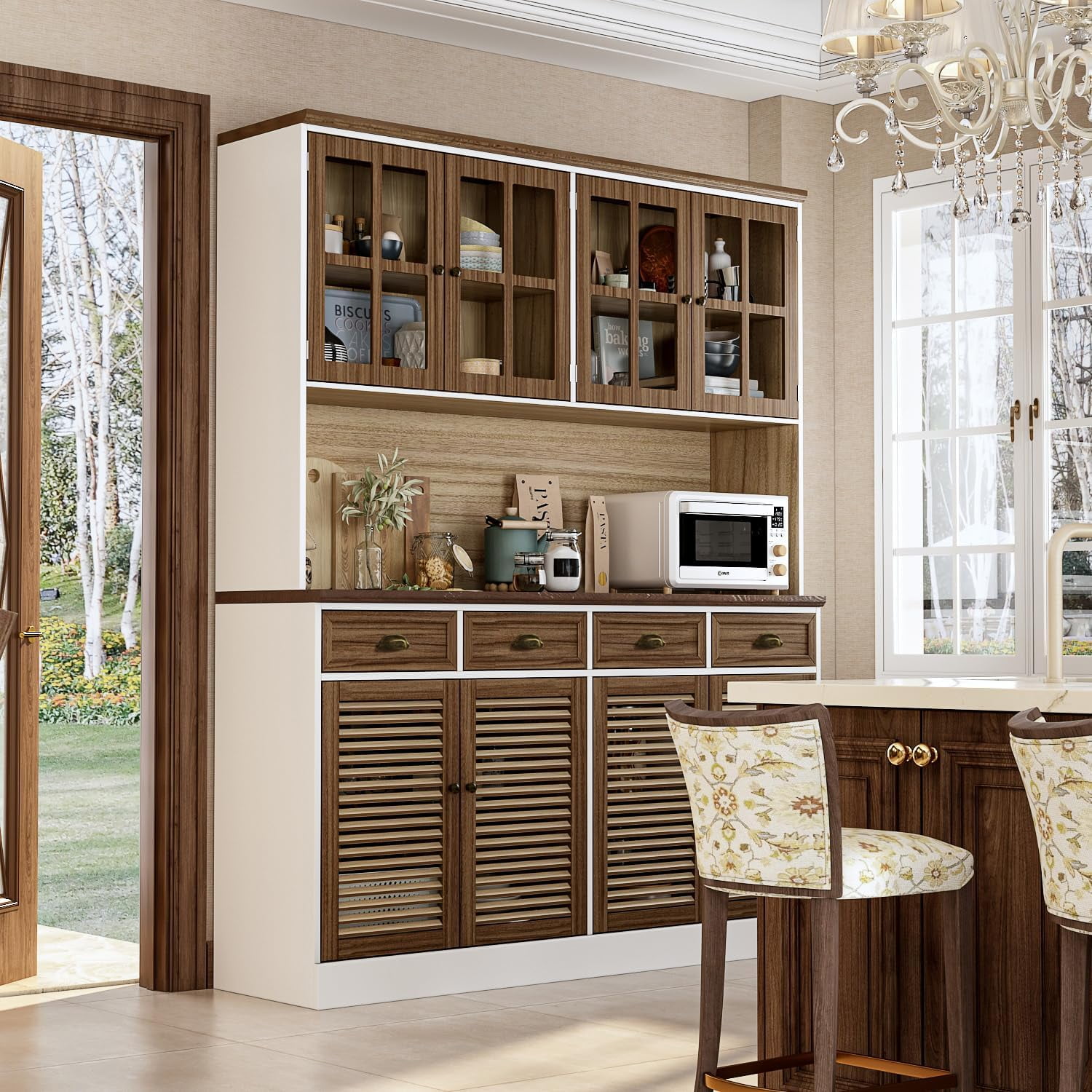 78.7" Kitchen Pantry Storage Cabinet with Glass Doors, Modern Kitchen ...