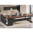 thumbnail image 1 of 78.7" L Shaped Executive Desk, Large Office Desk with Power Outlets & File Cabinet, Corner Computer Desk with 3 Drawers & Storage Shelves, Modern Workstation (Walnut), 1 of 8