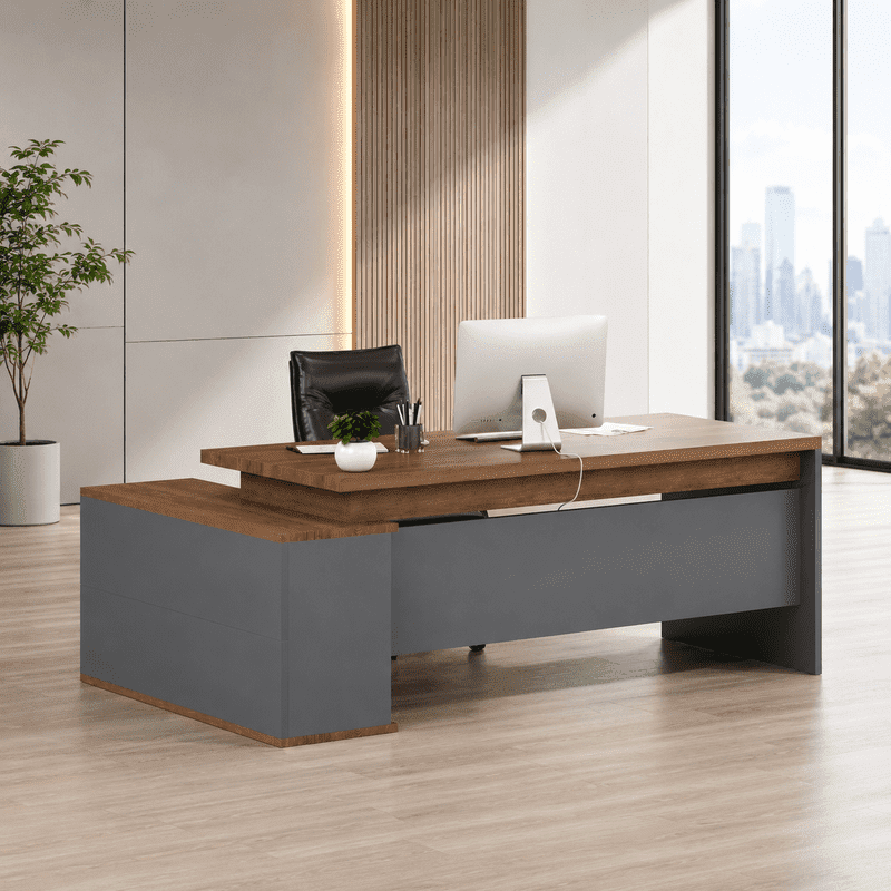 78.7" L Shaped Executive Desk Reversible Return with File Cabinet Drawers, Extra Large Modern Executive Desk Privacy Panel Workstation for Boss Managers Office Home,Walnut