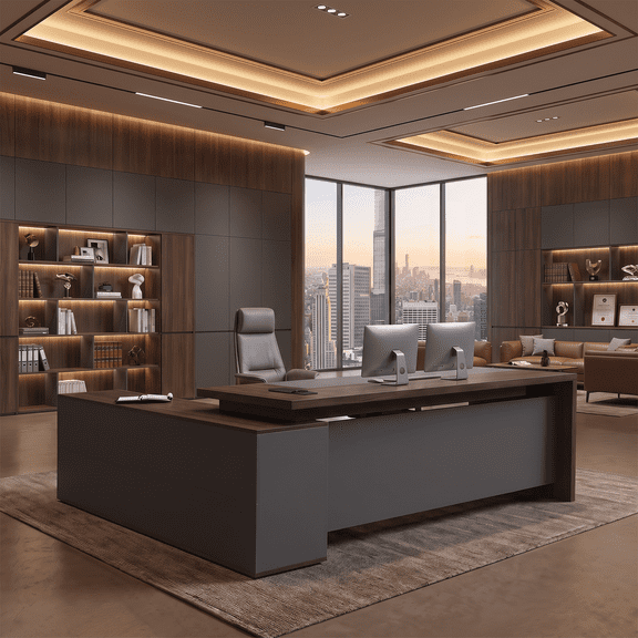 78.7" L-Shaped Executive Desk with Built-in Power Outlets, Storage Cabinet, Lockable File Drawer & Cable Management, Walnut & Iron Gray