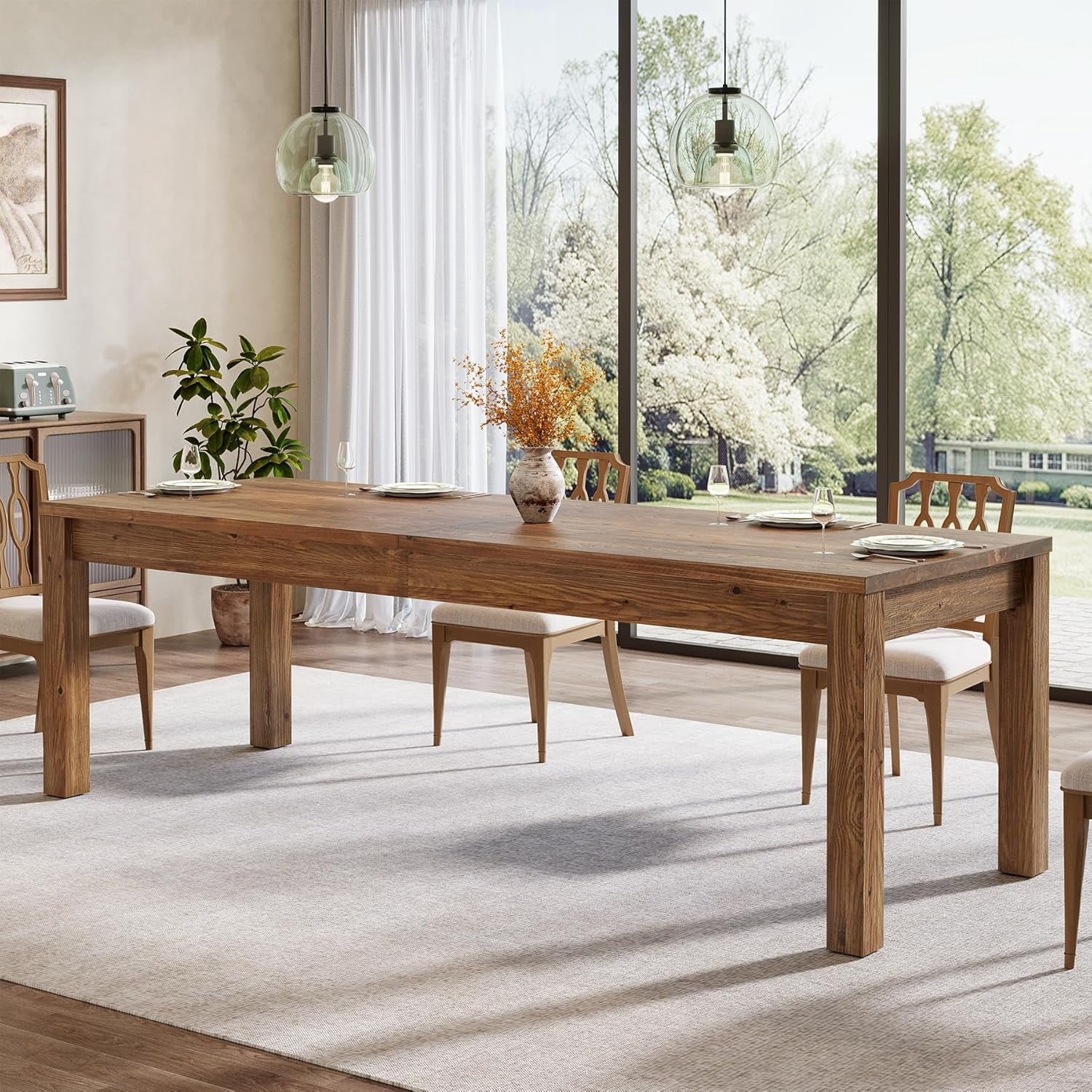 78.7" Large Dining Table for 6-8, Solid Wood Rustic Kitchen Table ...