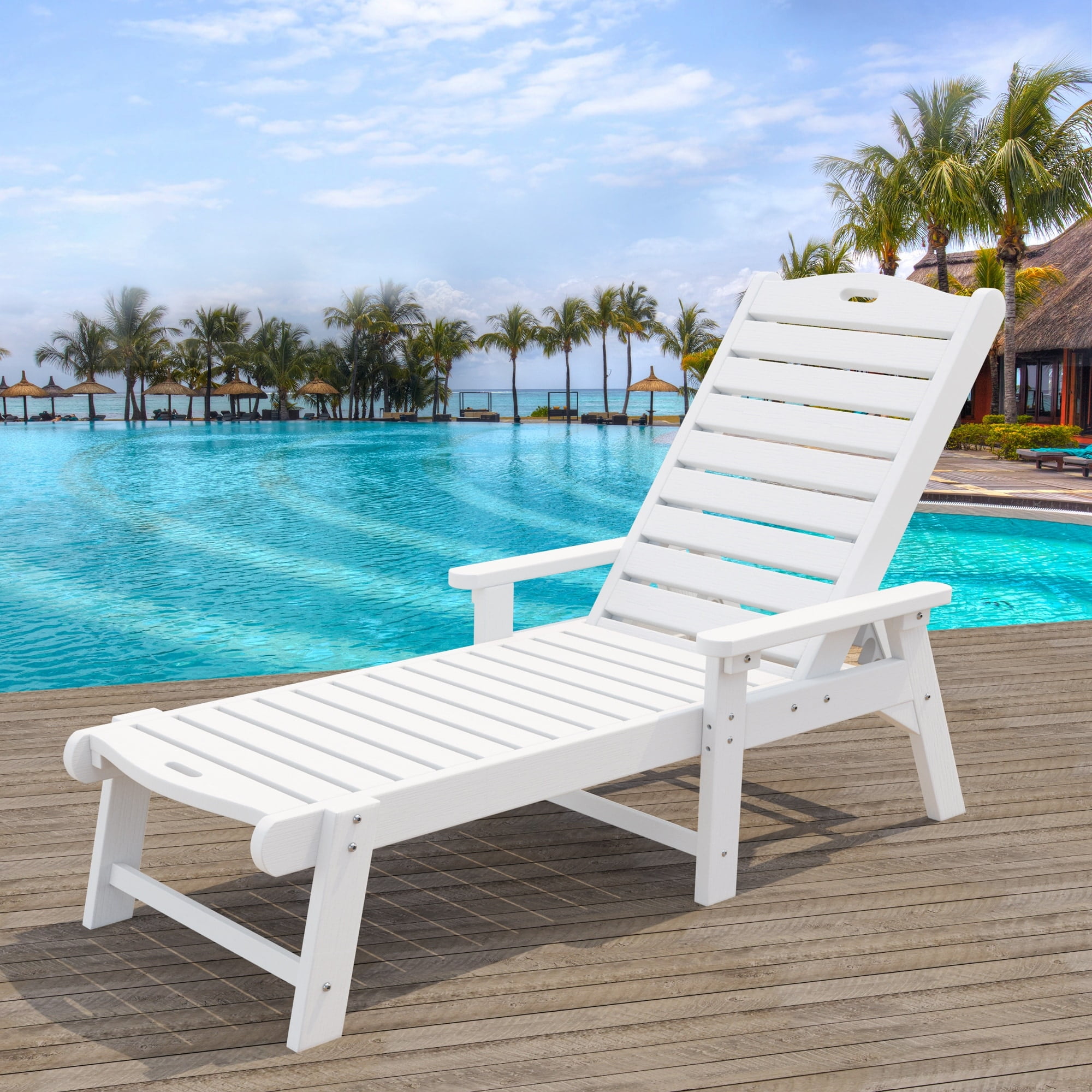 78.7" Long White HIPS Outdoor Chaise Lounge with Arms