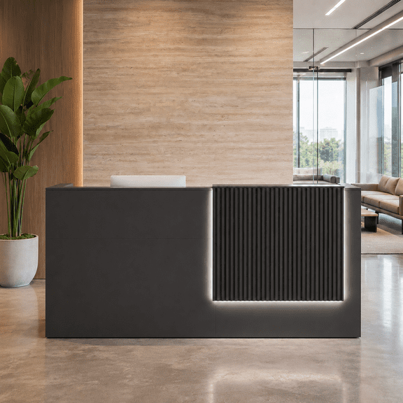 78.7" Modern Reception Desk with LED Lighting, Built-in Power Outlets, Combination Lock Drawer, Storage Cabinet & Cable Management, Front Desk for Office, Salon & Retail, Black
