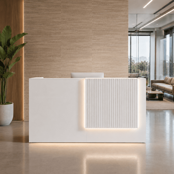 78.7" Modern Reception Desk with LED Lighting, Built-in Power Outlets, Combination Lock Drawer, Storage Cabinet & Cable Management, Front Desk for Office, Salon & Retail, White