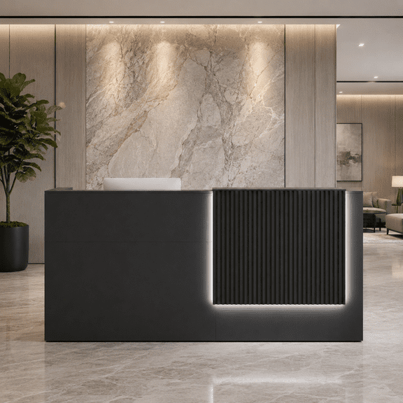 78.7" Modern Reception Desk with LED Lighting, Built-in Power Outlets, Combination Lock Drawer, Storage Cabinet & Cable Management, Front Desk for Office, Salon & Retail, Black
